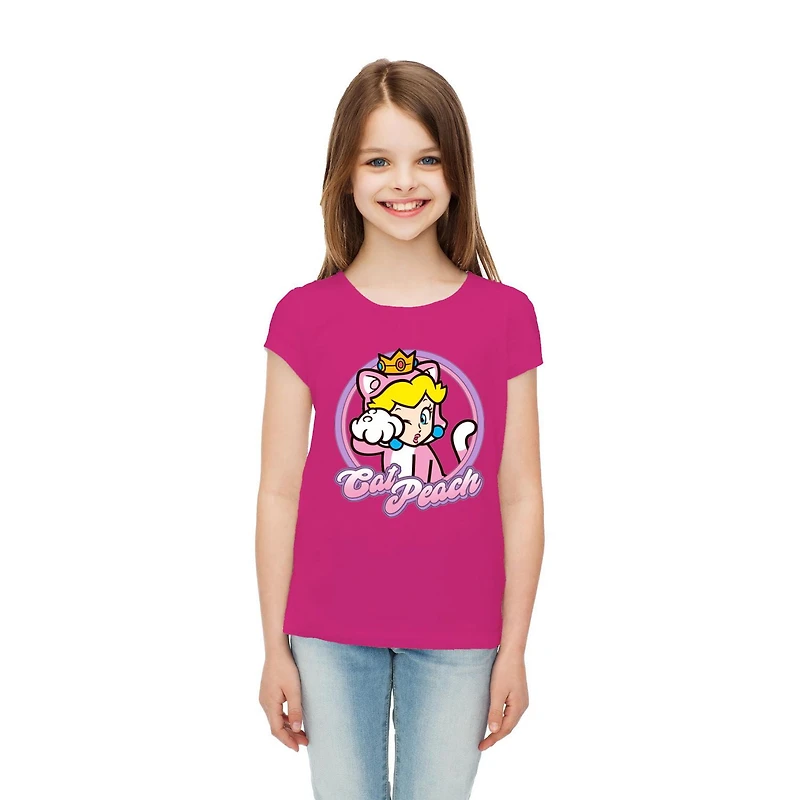 Super Mario Girls Kitty Princess Short Sleeve T-Shirt