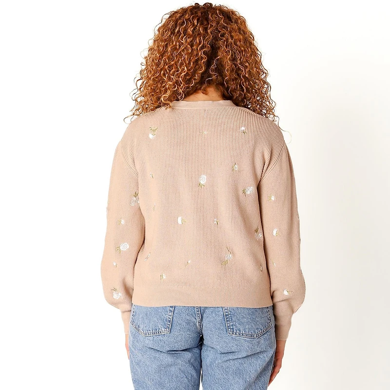 Devoted Cardigan boutonné en tricot avec détails floraux