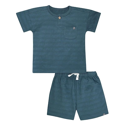 modern moments™ by Gerber®™ - Ensemble Chemise Texturée Oversize + Short 2 Pièces - Bleu