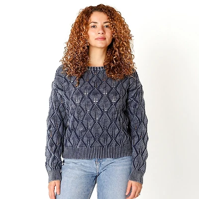 Devoted Pointelle Sweater with ribbed hem and cuffs