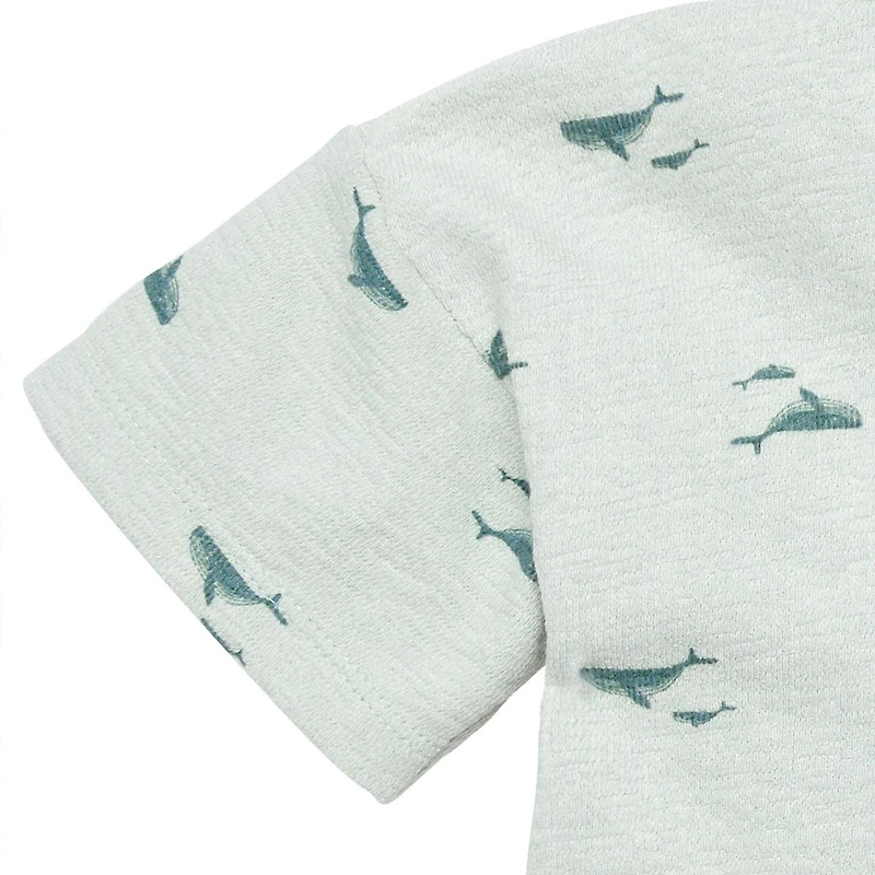 modern moments™ by Gerber® - 2pc Johnny Collar shirt + Short Set Blue Whale, Whale pattern on