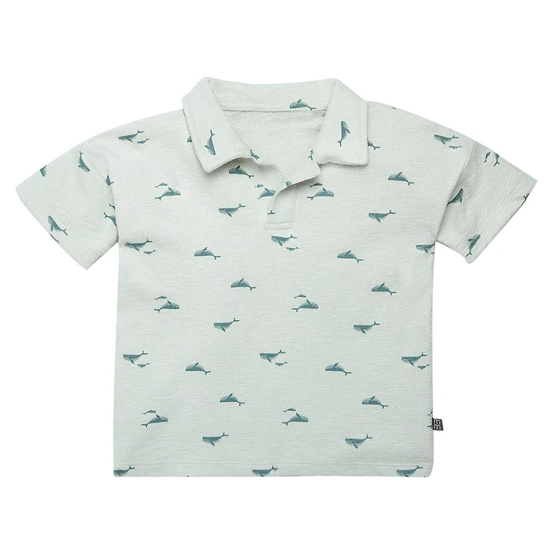 modern moments™ by Gerber® - 2pc Johnny Collar shirt + Short Set Blue Whale, Whale pattern on