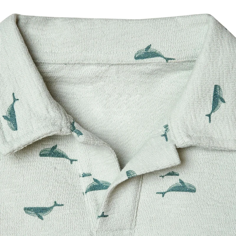 modern moments™ by Gerber® - 2pc Johnny Collar shirt + Short Set Blue Whale, Whale pattern on