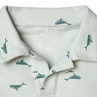 modern moments™ by Gerber® - 2pc Johnny Collar shirt + Short Set Blue Whale, Whale pattern on