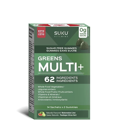 SUKU Vitamins - Greens Multi+ Gummies, 62 Ingredients filled with Greens, Superfoods, Vitamins, Minerals & Antioxidants, Sugar-and-Gluten-Free, Non-GMO, 14x 2-packs (28 Gummies)