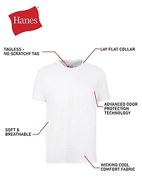 Paquet de T-shirts à Col Rond pour Homme Hanes, Évacuation de l’Humidité Blanc - Paquet de 4