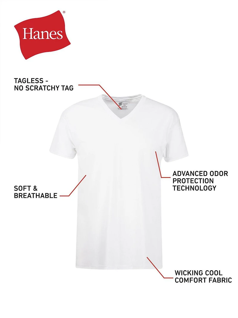 T-shirts Col V Sans Etiquette pour Hommes Hanes - ComfortSoft Blanc