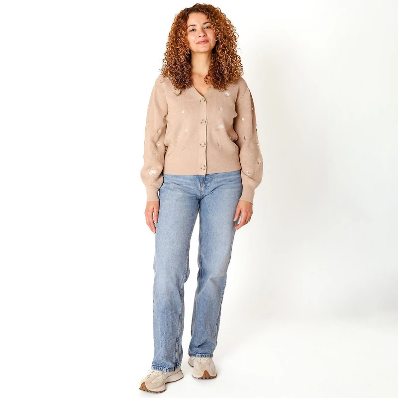 Devoted Cardigan boutonné en tricot avec détails floraux