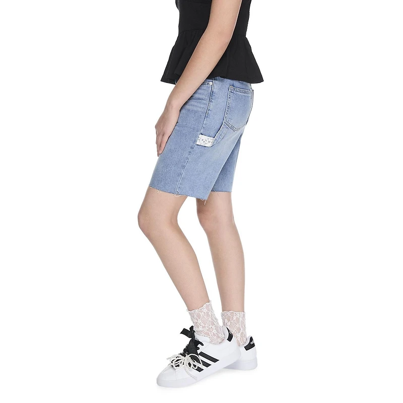 My Sister's Closet Girls' Lace Trim Relaxed Denim Jort