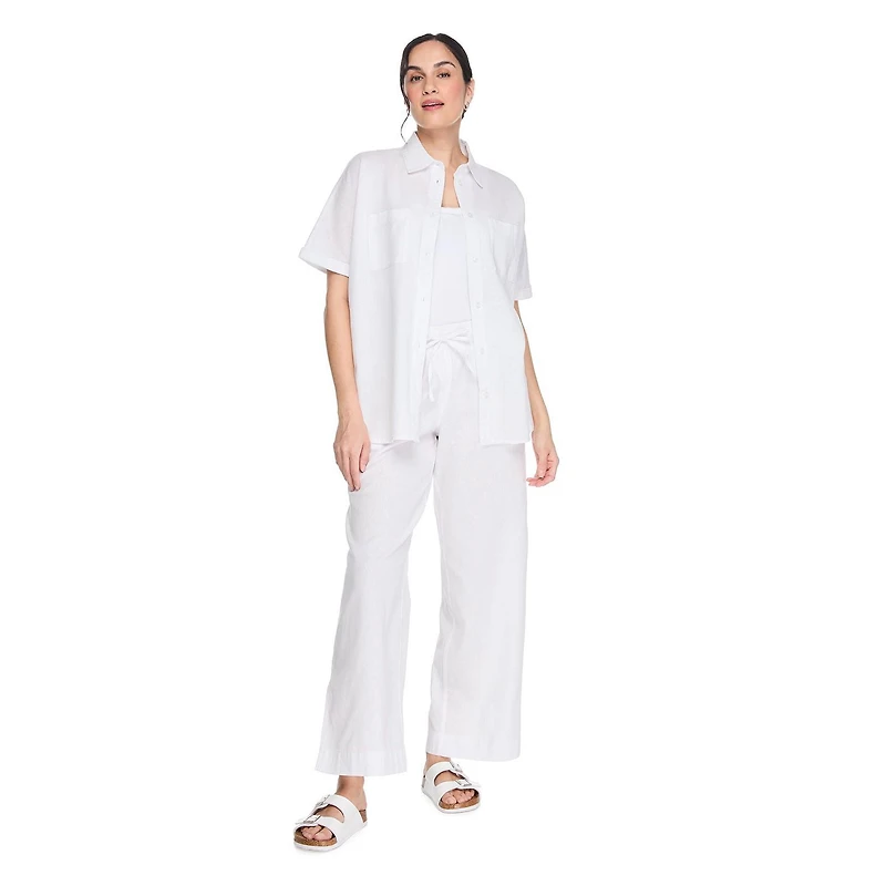 Pantalon à jambe large en mélange de lin George pour femmes