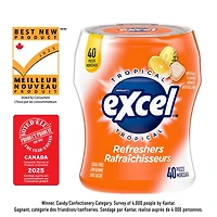 EXCEL Refreshers, Tropical Flavoured Sugar Free Chewing Gum, 40 Pieces, 1 Bottle