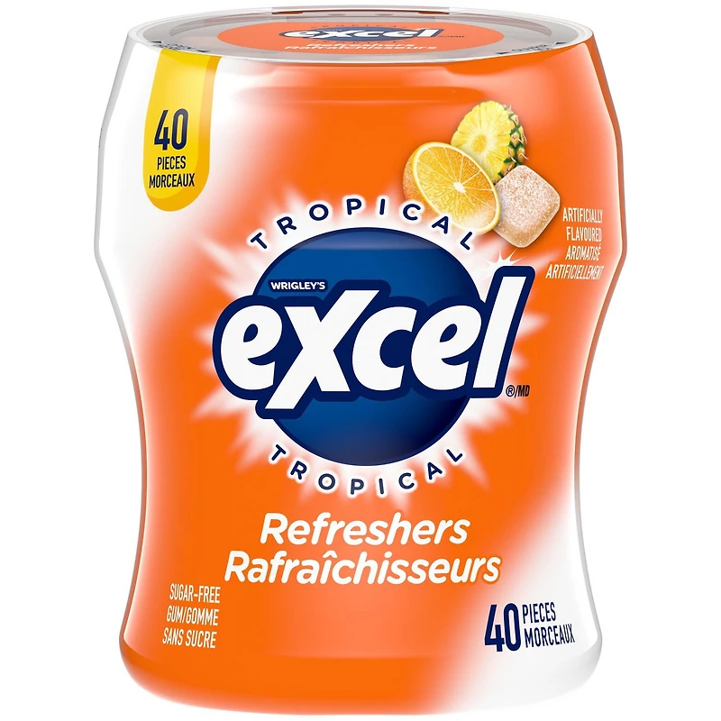 EXCEL Refreshers, Tropical Flavoured Sugar Free Chewing Gum, 40 Pieces, 1 Bottle