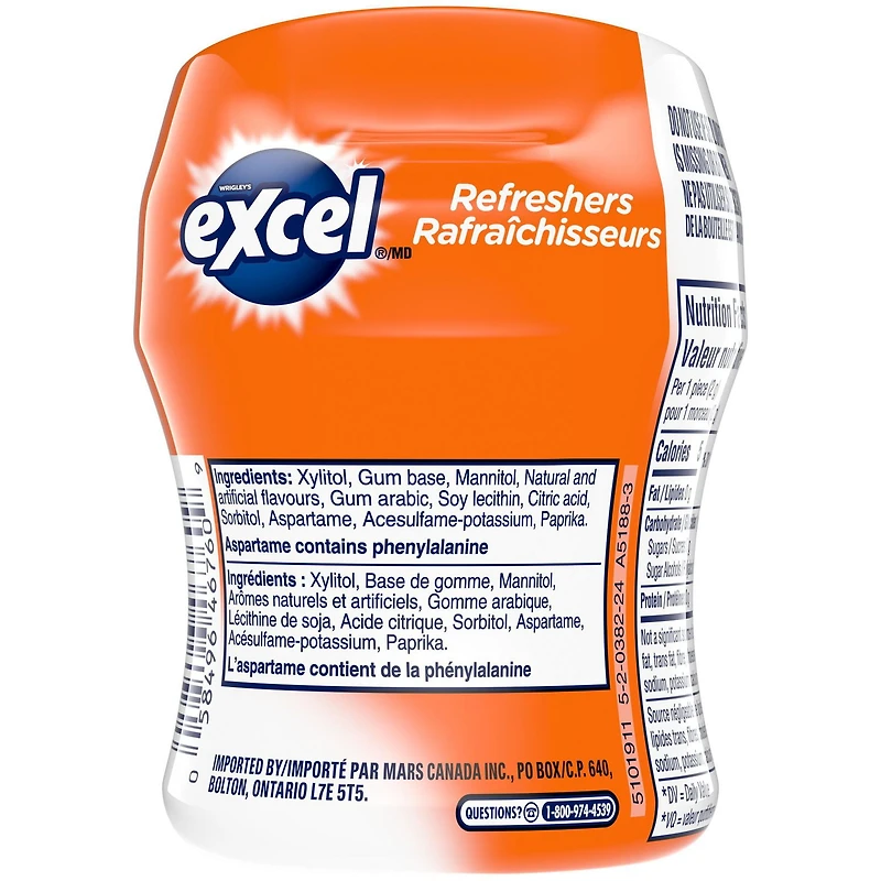 EXCEL Refreshers, Tropical Flavoured Sugar Free Chewing Gum, 40 Pieces, 1 Bottle