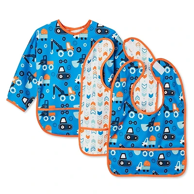 Bavoirs pour bébé George Baby, résistants à l'eau, lavables, résistants aux taches et aux odeurs, lot de 3 comprenant 1 bavoir surdimensionné pour plus de couverture, camions