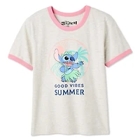T-shirt à bordure contrastante Stitch Disney pour femmes