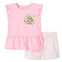 Paw Patrol Toddler Girls' Two Piece Flutter-Sleeve Top Set