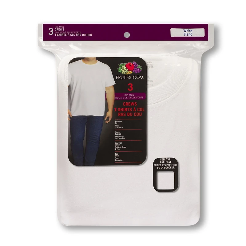 T-shirt en blanc à encolure ras du cou « Big Man » de Fruit of the Loom, paq. de 3 Tailles : 2XB à 5XB