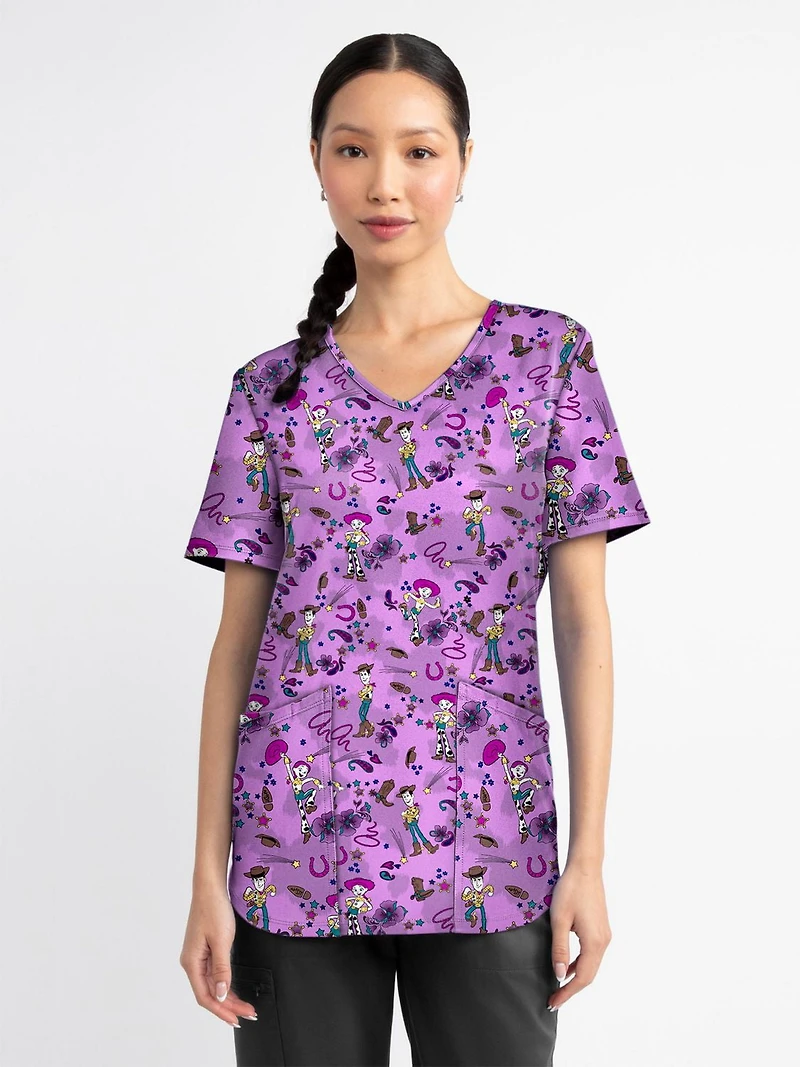Scrubstar Fashion Collection Women’s Western Woody Print V-Neck Scrub Top, Sizes XS–3XL