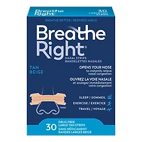 Breathe Right grandes bandelettes nasales Beige | Soulage instantanément la congestion nasale | Sans Médicament 30 Grandes Bandelettes Beiges