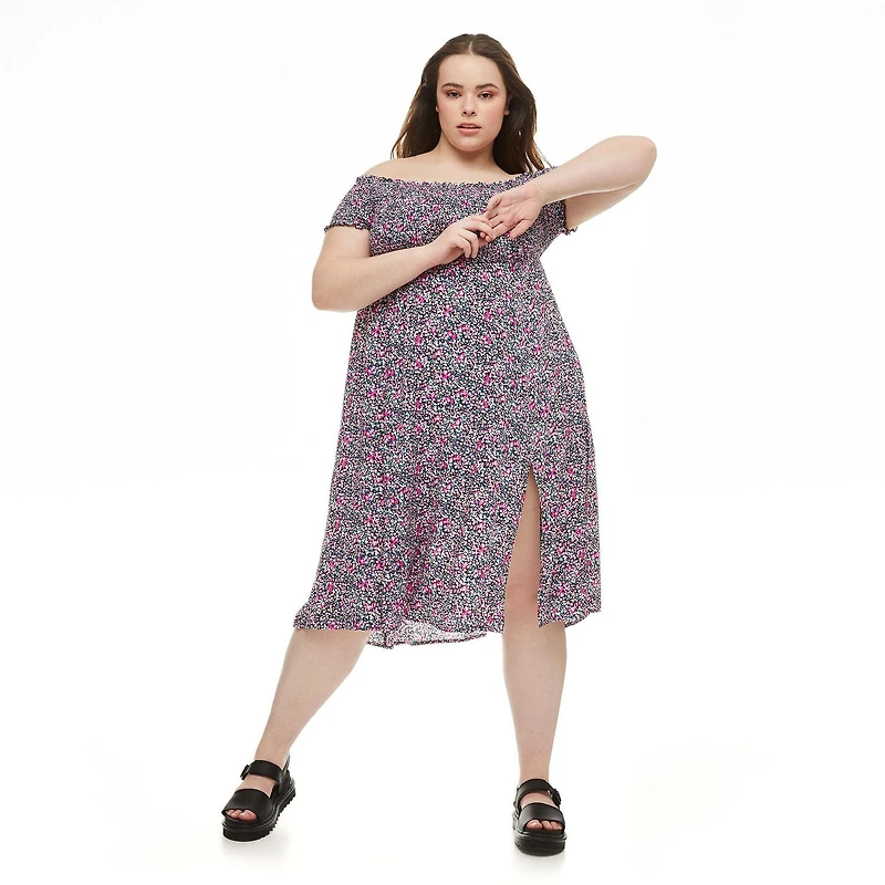Robe midi avec corsage à smocks Harper + Zoe Plus pour femmes