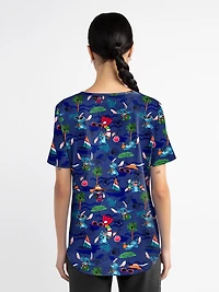 Blouse médicale imprimée Playa Stitch de la collection Fashion Scrubstar pour femmes, à encolure en V, tailles XS–3XL