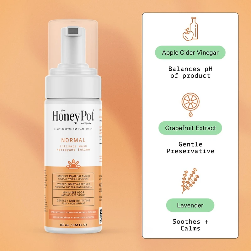 THE HONEY POT COMPANY, NORMAL FEMININE FOAMING WASH, 163 ML, HONEY POT NORMAL FEMININE WASH