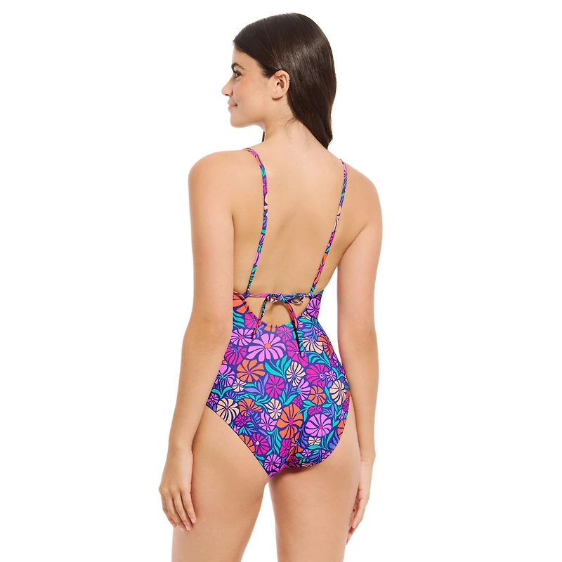 Summer Flirtt Maillot de bain une pièce texturé à lacets sur le devant pour femme, coupe échancrée