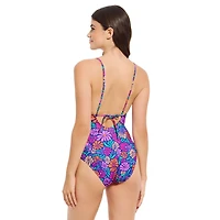 Summer Flirtt Maillot de bain une pièce texturé à lacets sur le devant pour femme, coupe échancrée