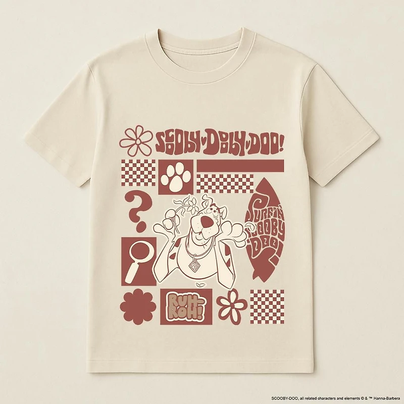 T-Shirt à Manches Courtes Scooby-Doo de Style Rétro en Coton Crème pour Femmes