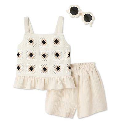 Ensemble 3 pièces avec haut à motif en crochet George pour petites filles