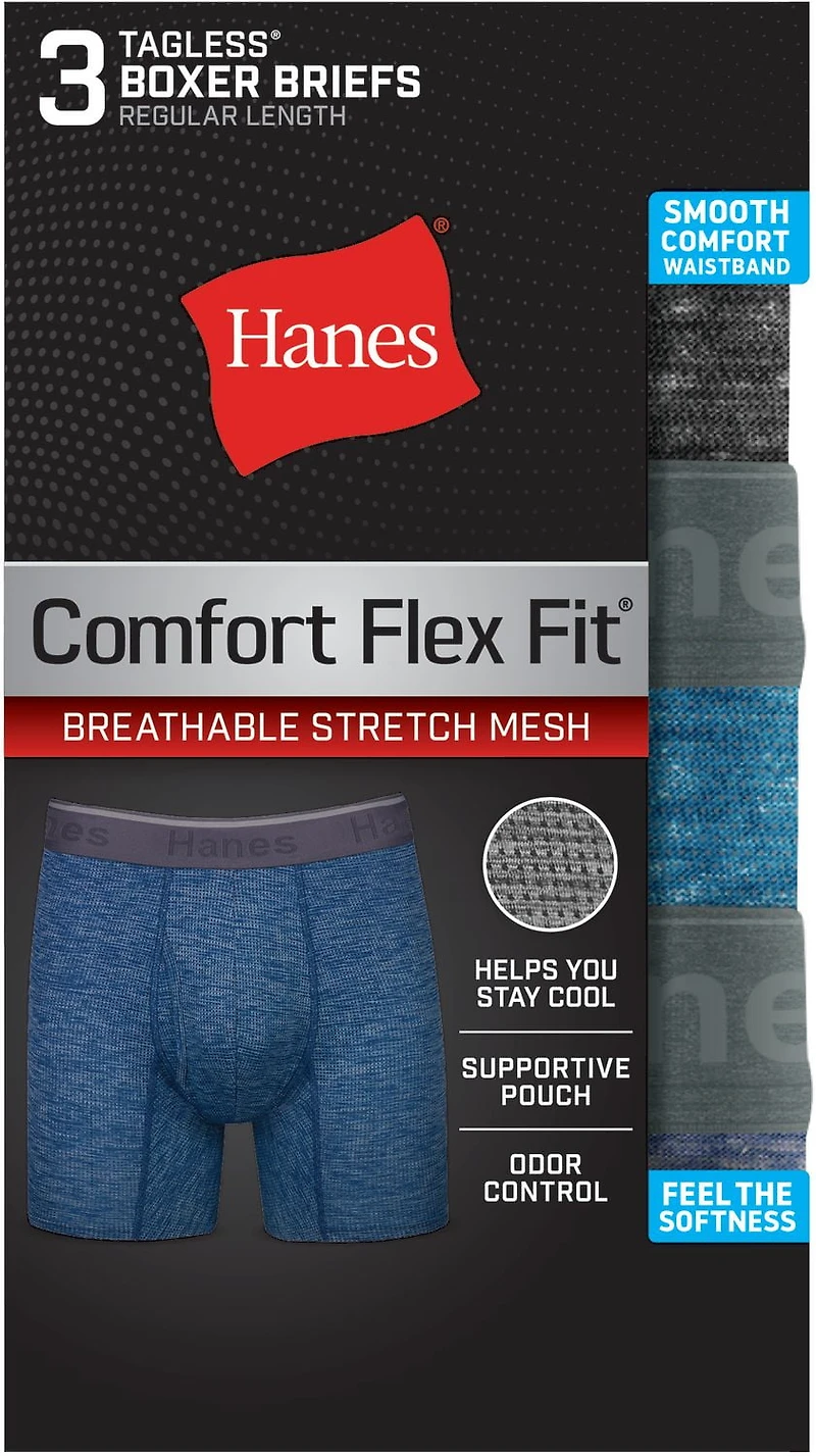 Hanes Comfort Flex Fit Men's Breathable Stretch Mirco Mesh Boxer Brief Underwear, 3-Pack