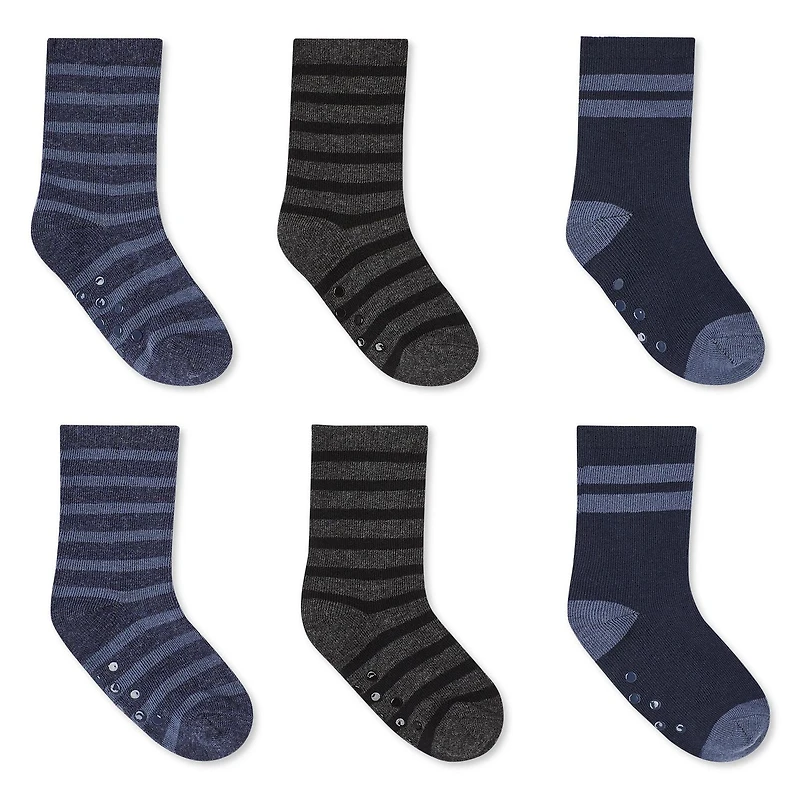 George Baby Boys' Crew Socks with Grippers 6-Pack, Sizes 2-11 months