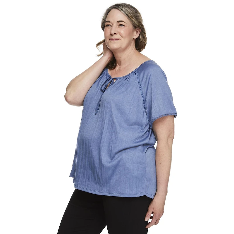 Penmans Plus Women's Crochet Ball Peasant Top