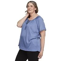 Penmans Plus Women's Crochet Ball Peasant Top