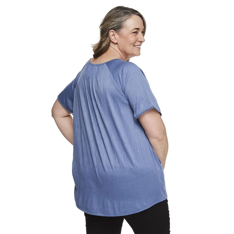 Penmans Plus Women's Crochet Ball Peasant Top