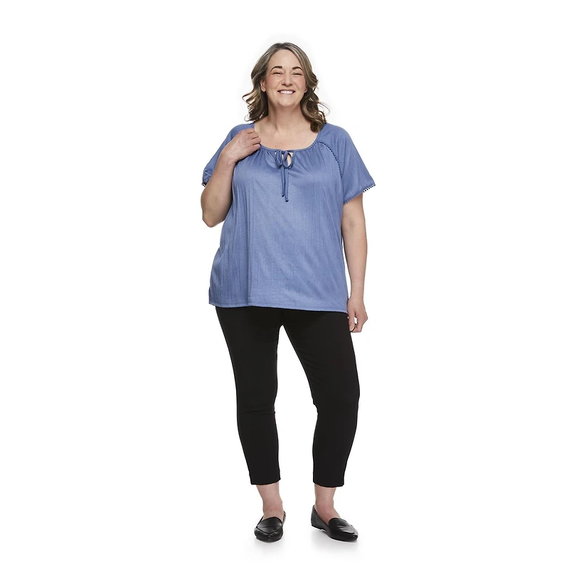 Penmans Plus Women's Crochet Ball Peasant Top