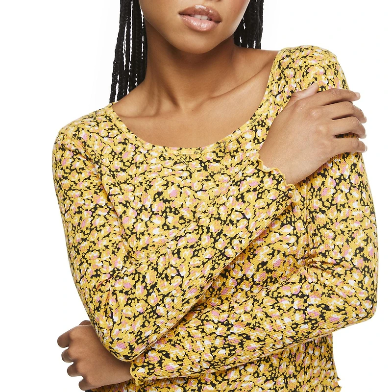 T-shirt à manches longues en tricot gaufré No Boundaries pour femmes