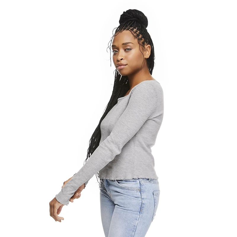 T-shirt à manches longues en tricot gaufré No Boundaries pour femmes