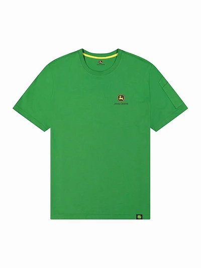 T-shirt col rond pour homme John Deere, manches courtes, motif logo et poche sur la manche