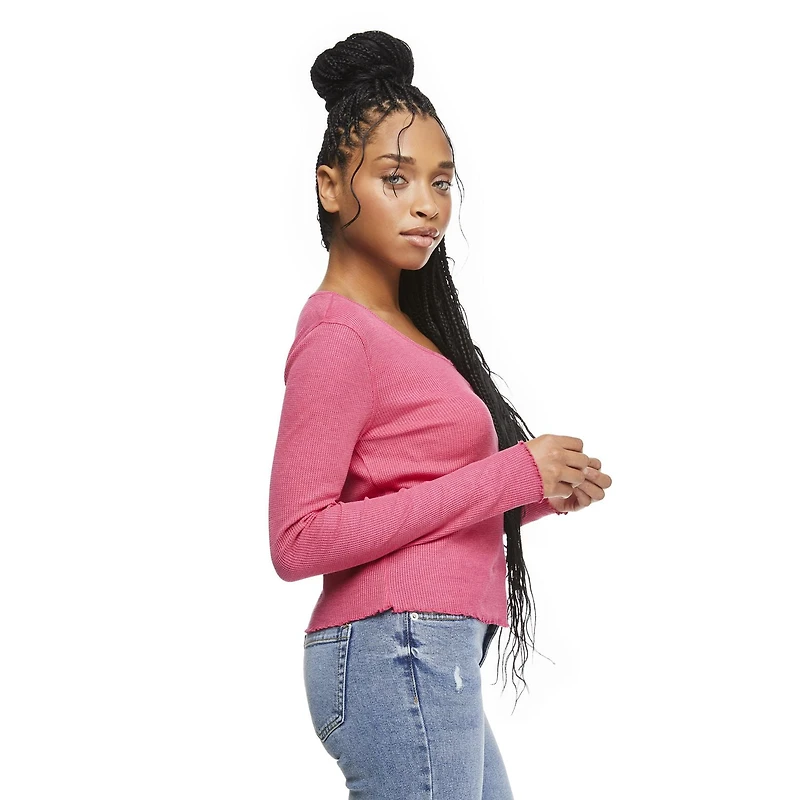 No Boundaries Women's Waffle Long Sleeve Tee