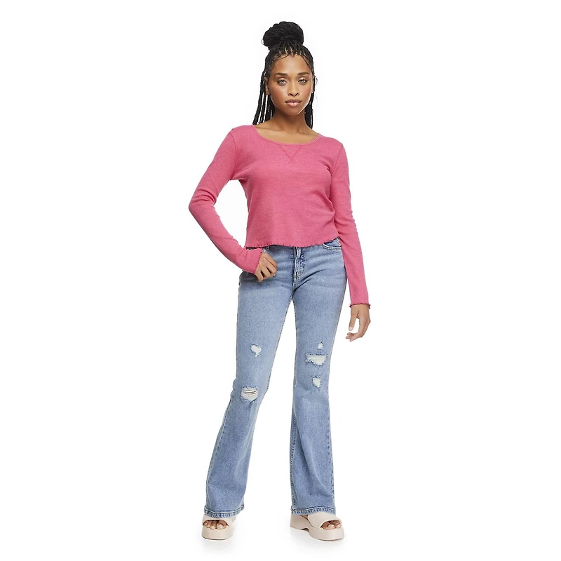 No Boundaries Women's Waffle Long Sleeve Tee