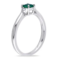 Tangelo 0.20 Carat T.G.W. Created Emerald And Diamond Accent Sterling Silver Ring