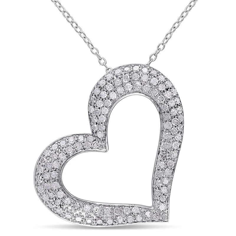 Miabella 1 Carat T.W. Diamond Sterling Silver Heart Pendant, 18"