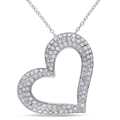 Miabella 1 Carat T.W. Diamond Sterling Silver Heart Pendant, 18"