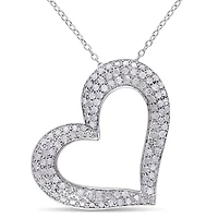 Miabella 1 Carat T.W. Diamond Sterling Silver Heart Pendant, 18"