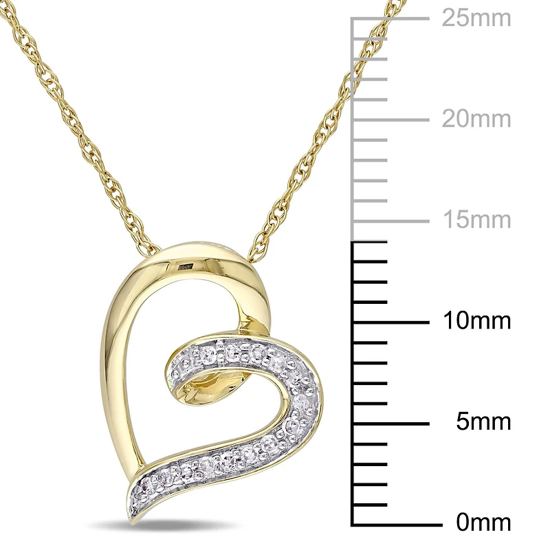 Pendentif de forme cœur Miabella avec accents de diamants en or jaune 10K, 17 po