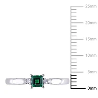 Tangelo 0.20 Carat T.G.W. Created Emerald And Diamond Accent Sterling Silver Ring