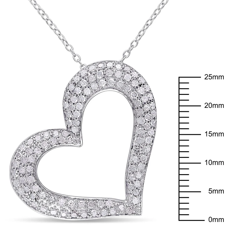 Miabella 1 Carat T.W. Diamond Sterling Silver Heart Pendant, 18"