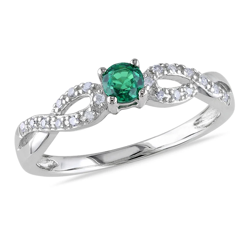 Tangelo 0.10 Carat T.G.W. Created Emerald And Diamond-Accent Sterling Silver Cross-Over Ring