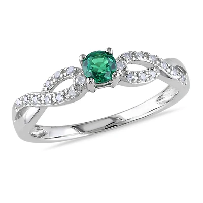 Tangelo 0.10 Carat T.G.W. Created Emerald And Diamond-Accent Sterling Silver Cross-Over Ring